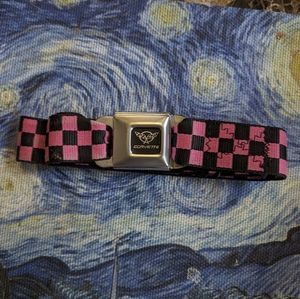 Corvette Seatbelt buckle belt, buckle belt, black and pink belt, buckle-down